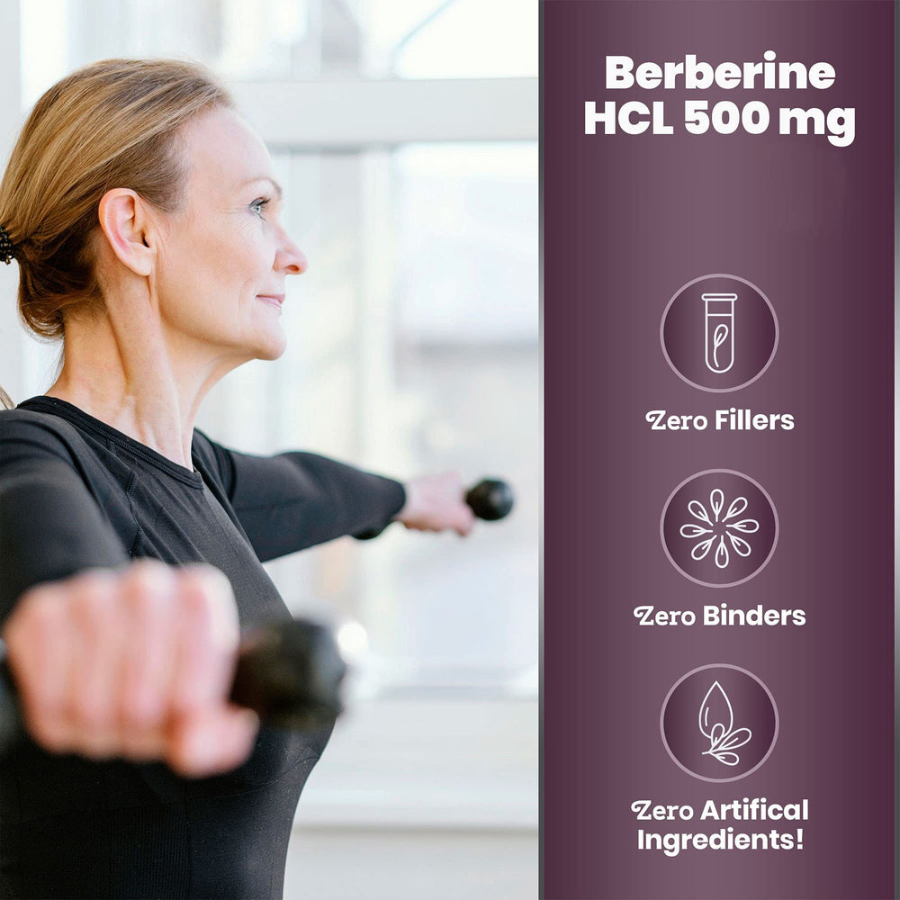 Simply Natures Pure Berberine HCl 500mg capsules shown for digestive and heart wellness