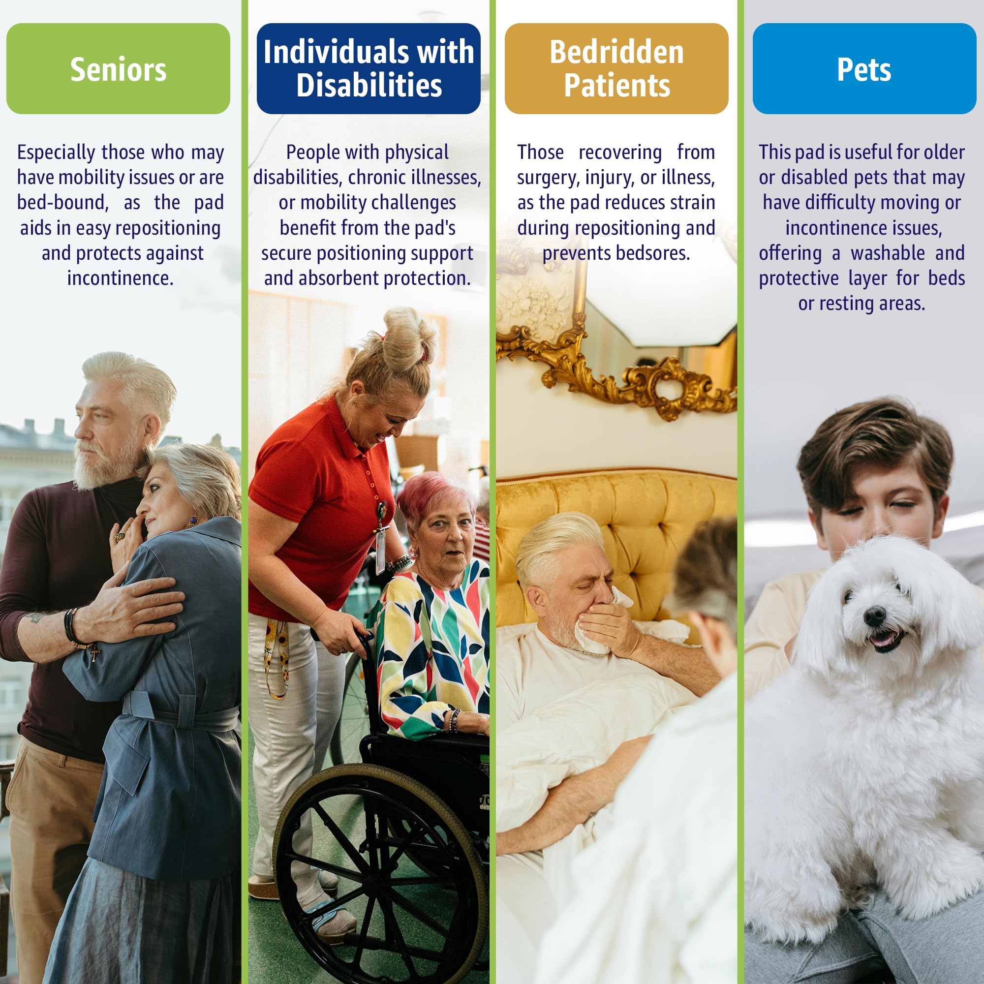 Simply Seniors 34x36 pad offers large coverage for beds and chairs.