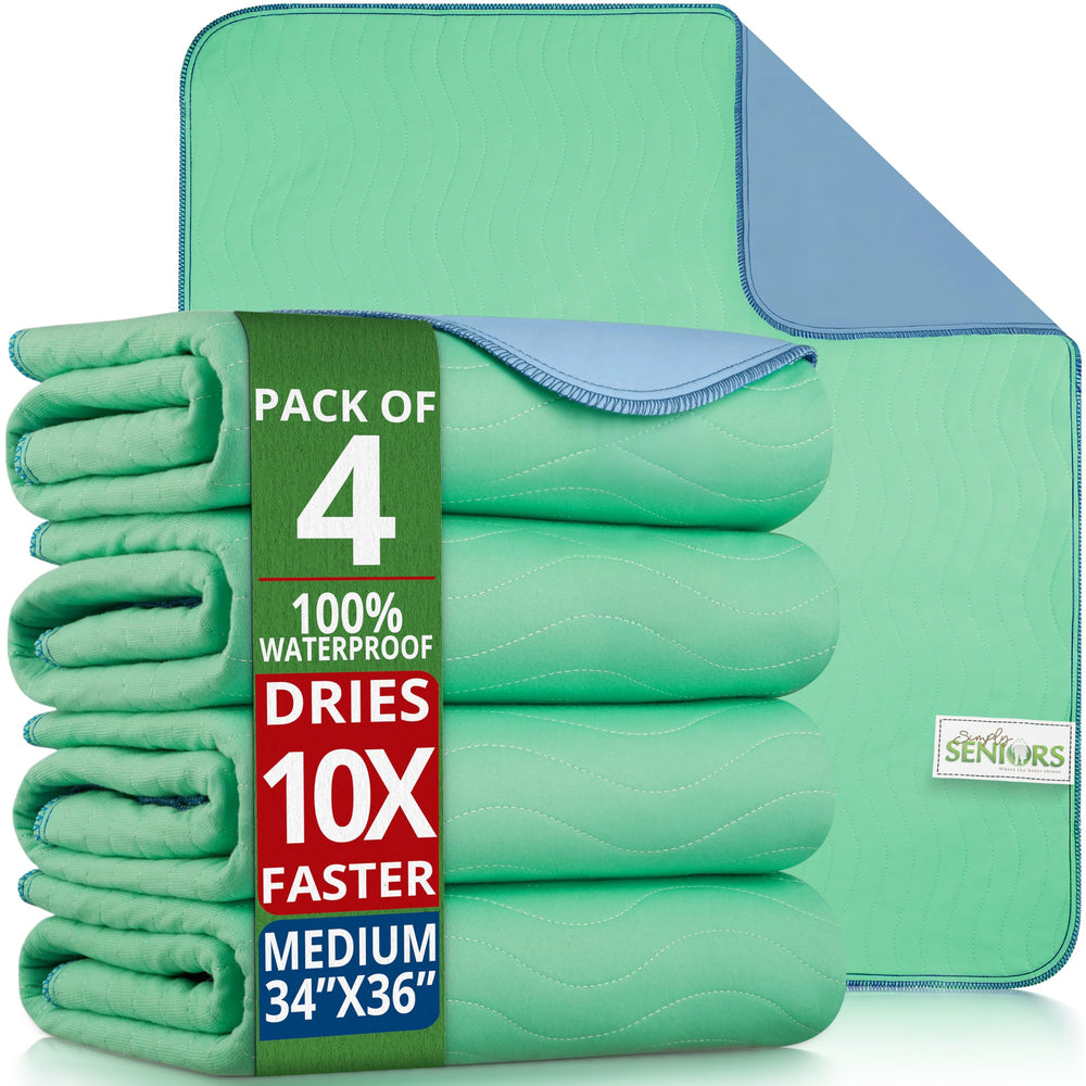 Simply Seniors bed pads 34x36 with waterproof backing protect mattresses from leaks.
