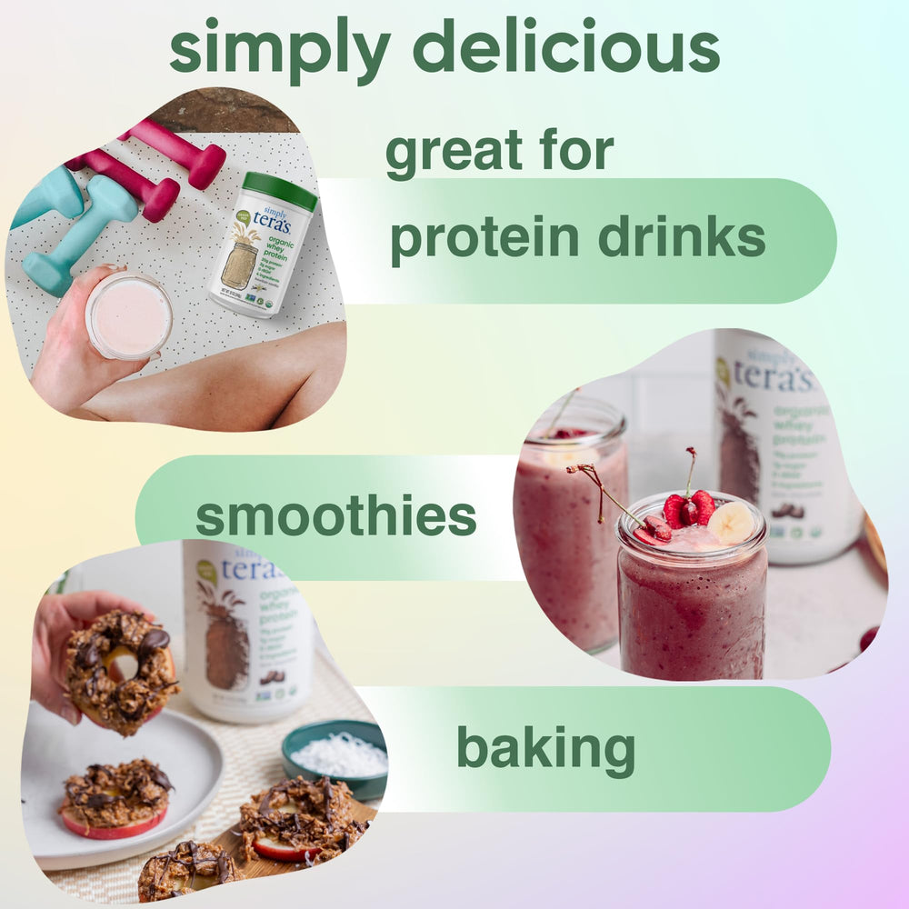Simply Teras Organic Whey Vanilla milkshake mix as a versatile smoothie base.