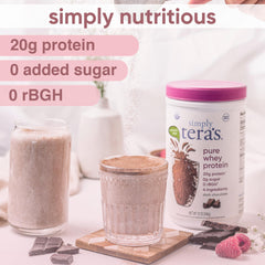 Grass-fed farm imagery highlighting Simply Tera's whey ingredients