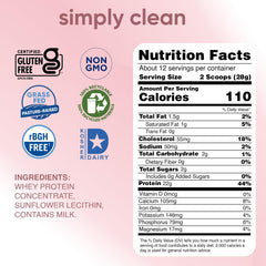 Simply Tera's Pure Whey tub nutrition label highlights clean, complete protein.