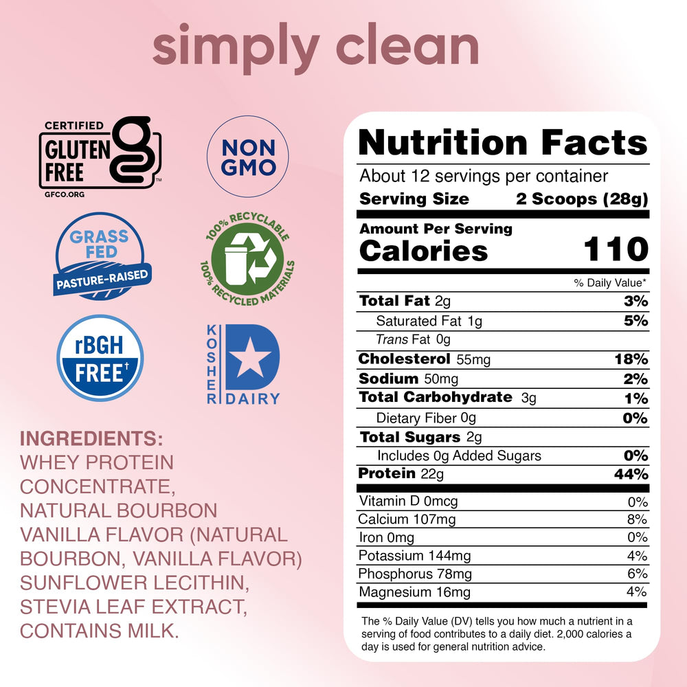 Simply Teras Pure Whey Vanilla being poured into glass signaling smooth mixability