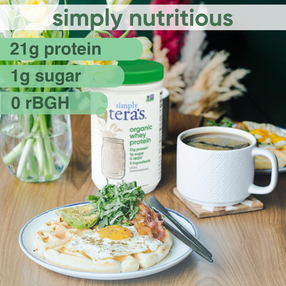 Mixing bowl with Simply Teras Whey Plain Unsweetened 12-oz for shakes