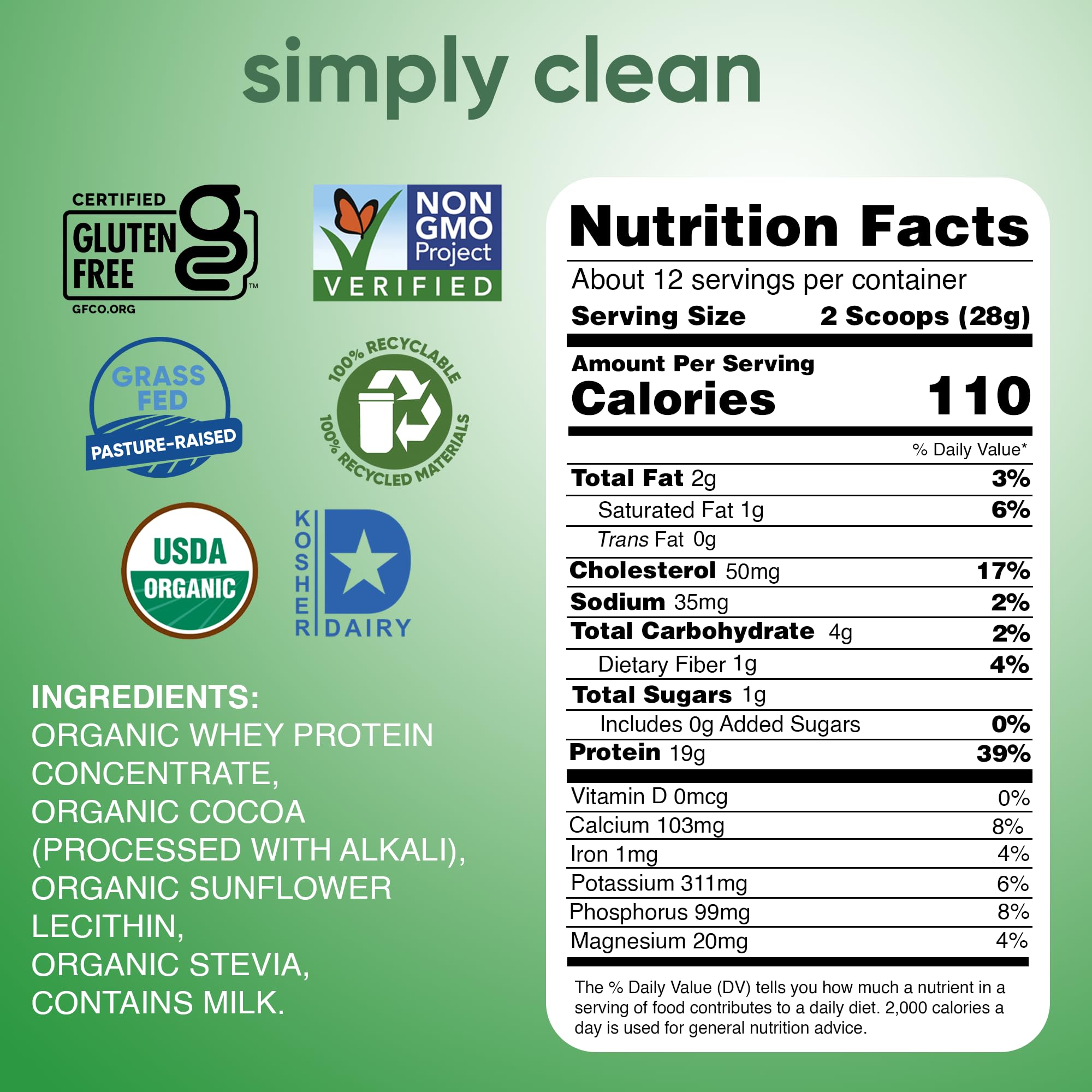 Scoop of Simply Tera's whey protein powder ready for a smoothie or shake.