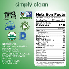 Scoop of Simply Tera's whey protein powder ready for a smoothie or shake.