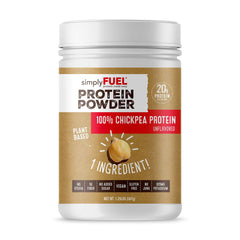 simplyFUEL chickpea protein powder in a bag, clean plant protein for everyday meals