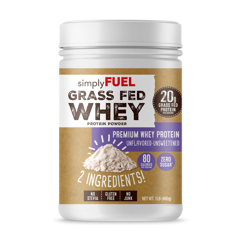 SimplyFUEL grass-fed whey scoop for clean fueling and easy measuring.
