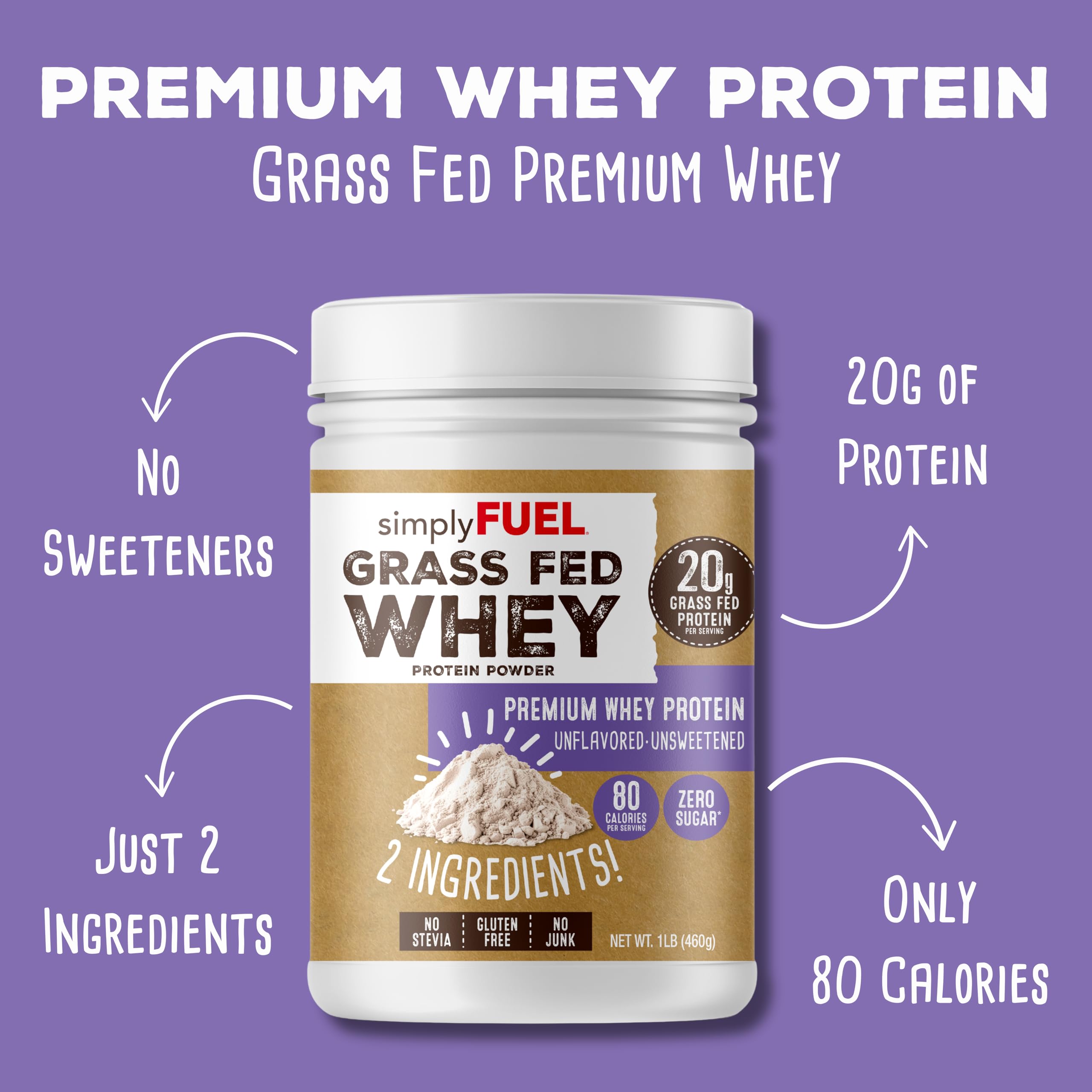 SimplyFUEL unflavored whey powder in a bowl, blending into any recipe.