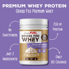 SimplyFUEL unflavored whey powder in a bowl, blending into any recipe.