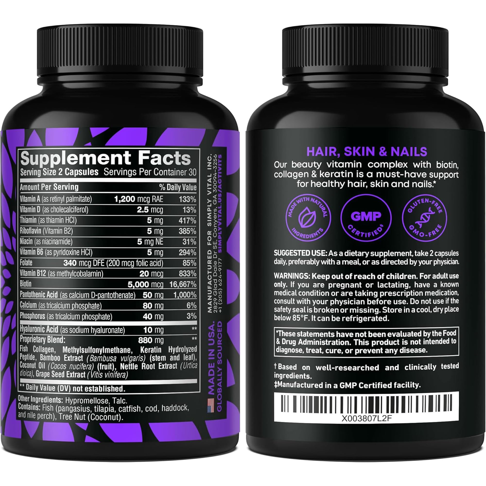 SimplyVital capsules close-up for healthy hair and nails.