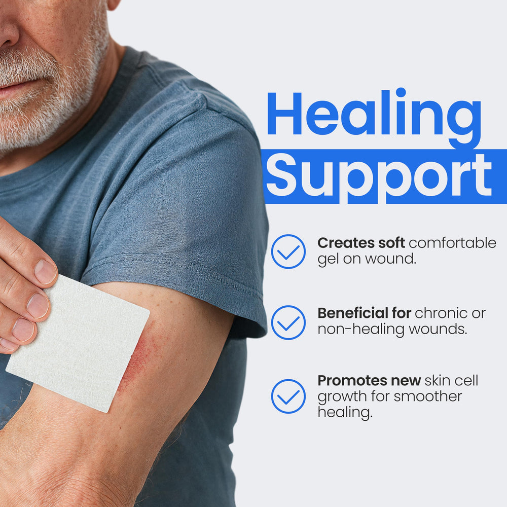 Simpurity collagen dressing pad glutaraldehyde-free label indicates safe care.