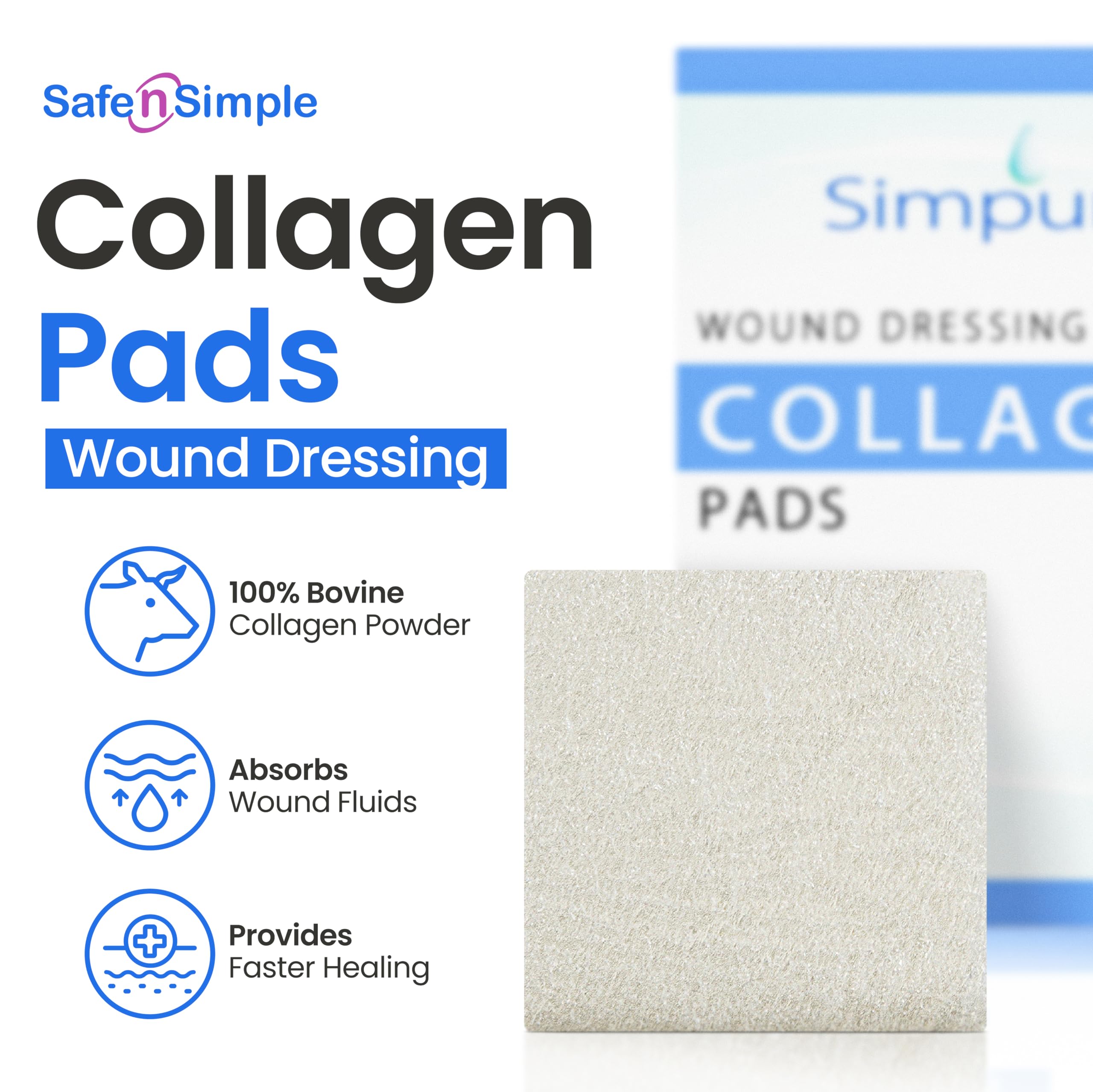 Simpurity collagen dressing pad packaging box for easy storage.