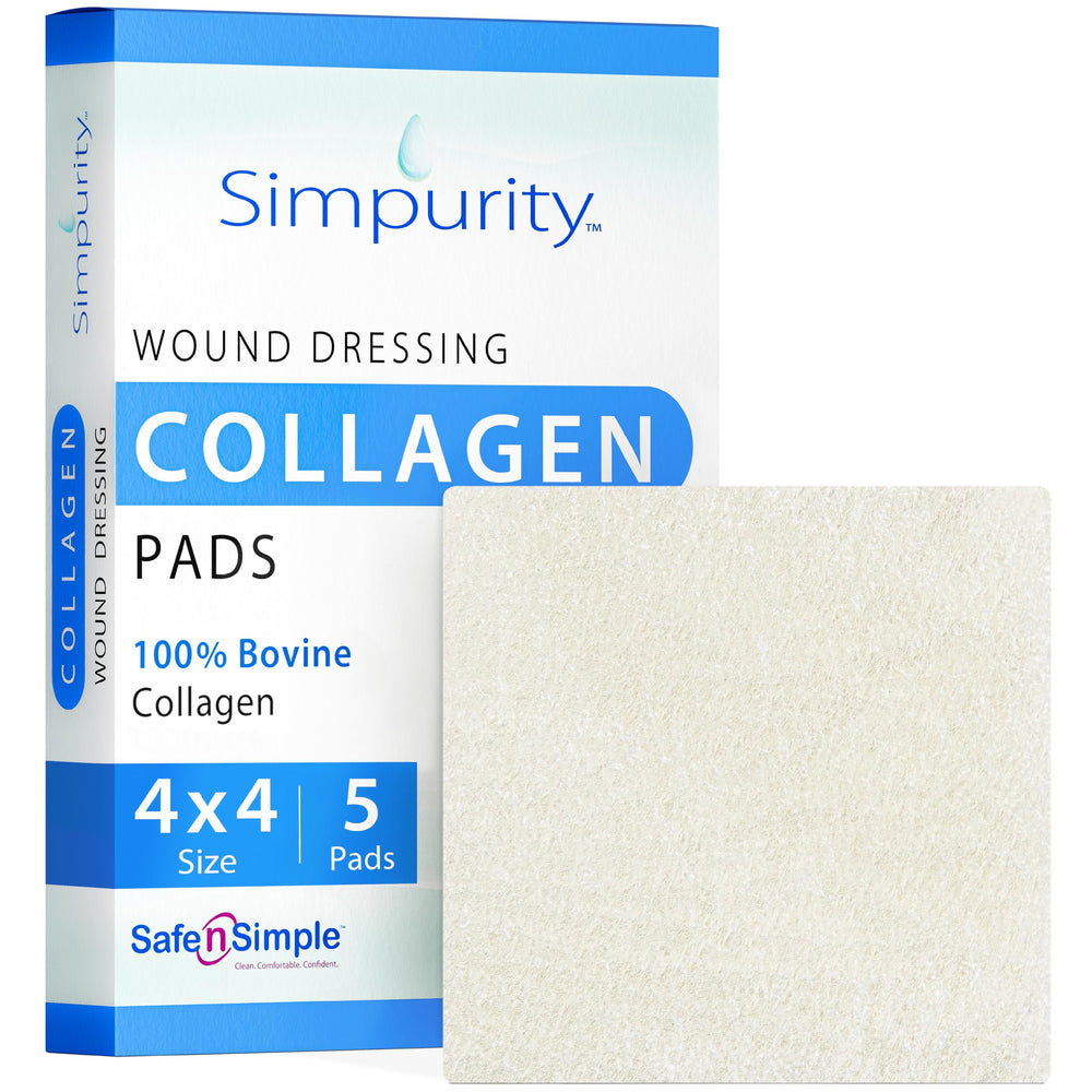 Simpurity collagen dressing pads 4x4 inch offer non-adherent wound coverage.