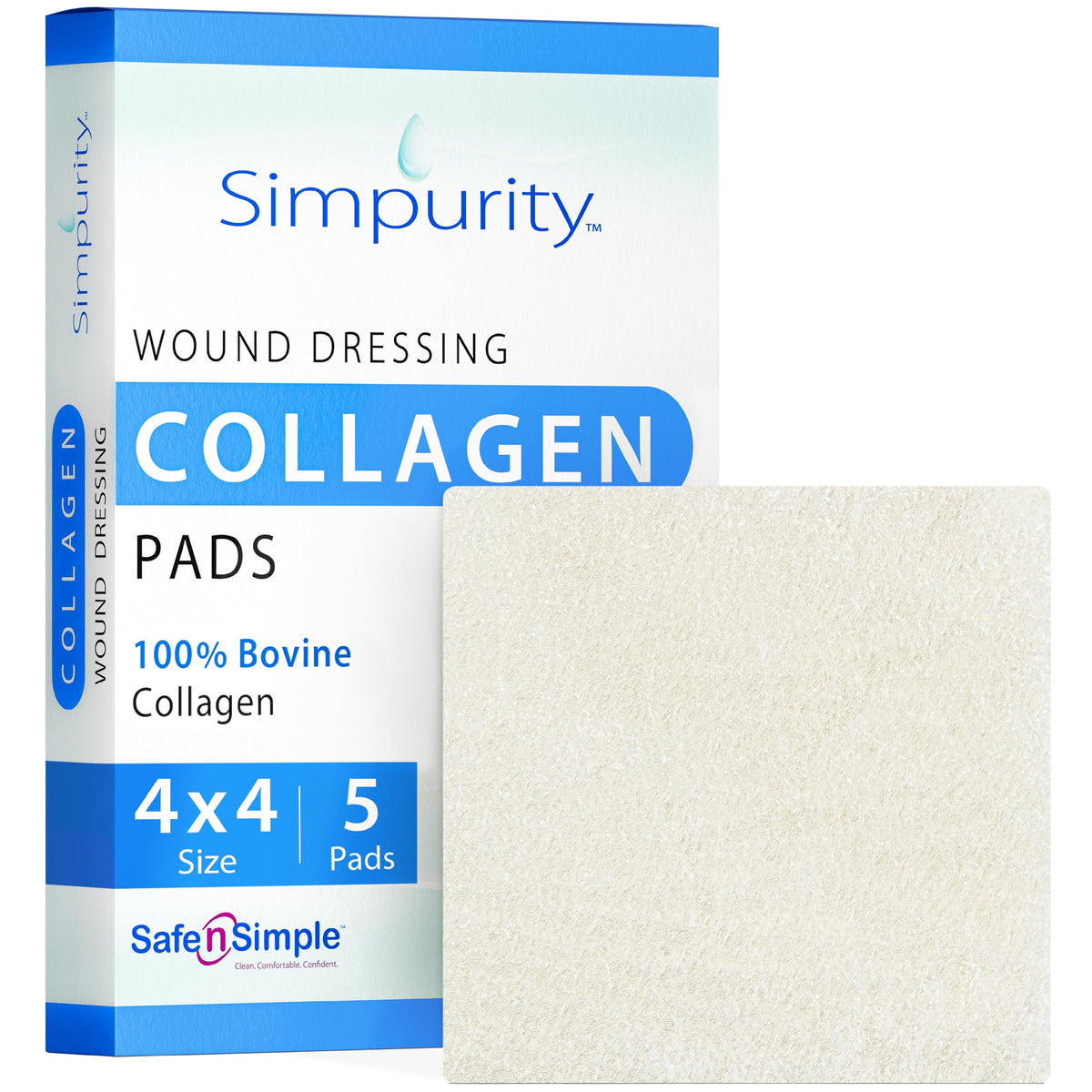 Simpurity collagen dressing pads 4x4 inch offer non-adherent wound coverage.
