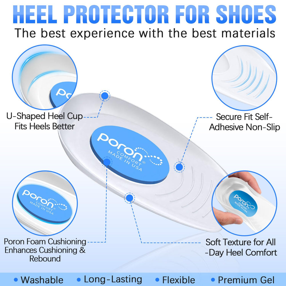 Sinbowl Poron heel pads side profile show curved fit and comfort.
