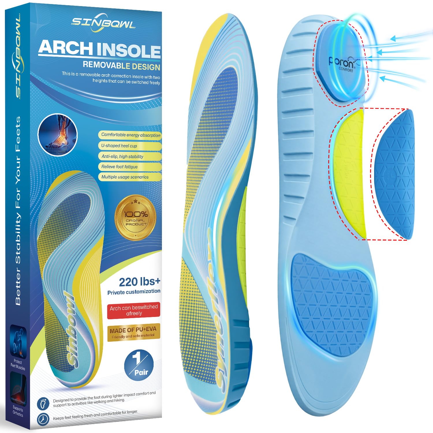Sinbowl removable arch support for adjustable daily comfort and fit.