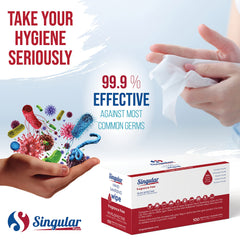 70 percent isopropyl alcohol in Singular Wipes for fast cleansing.