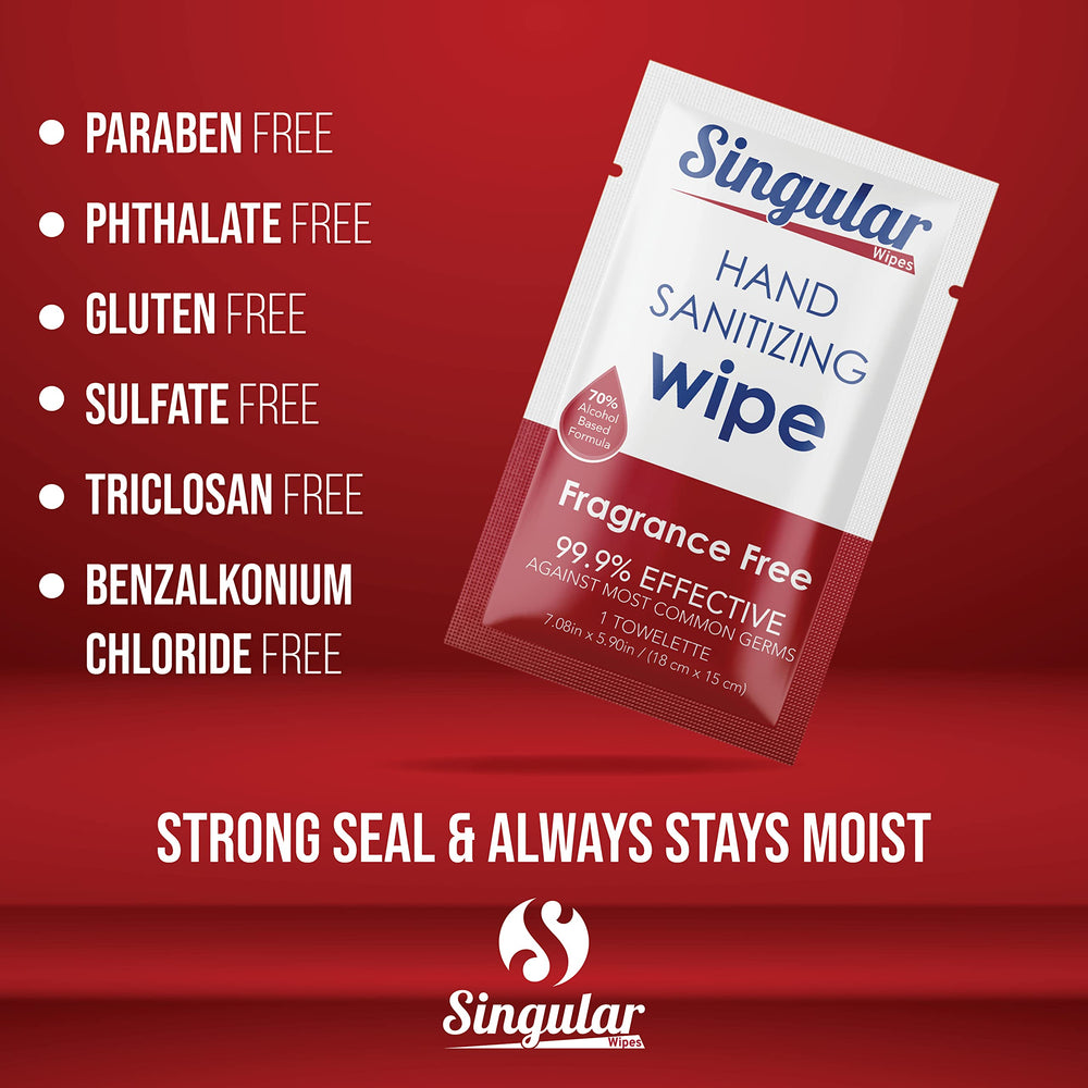 Travel-friendly packaging fits in bags, pockets, or gym drawers with Singular Wipes.