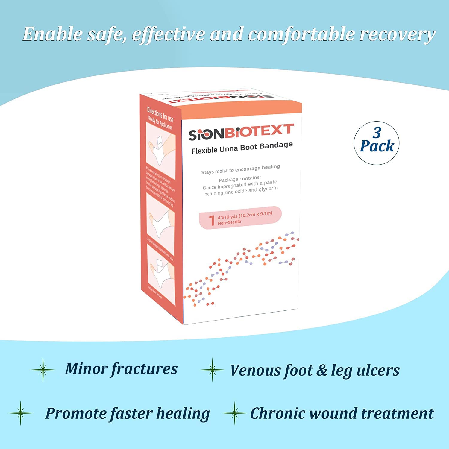Sion Biotext packaging and gauze pads ready-to-use