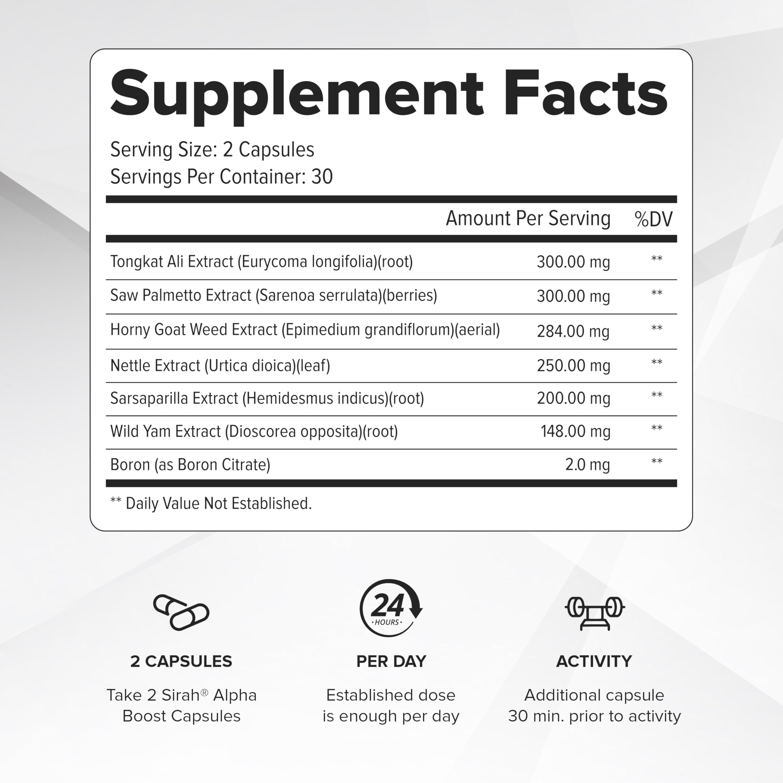 Sirah Testosterone Booster capsules close-up highlighting lean muscle growth potential.