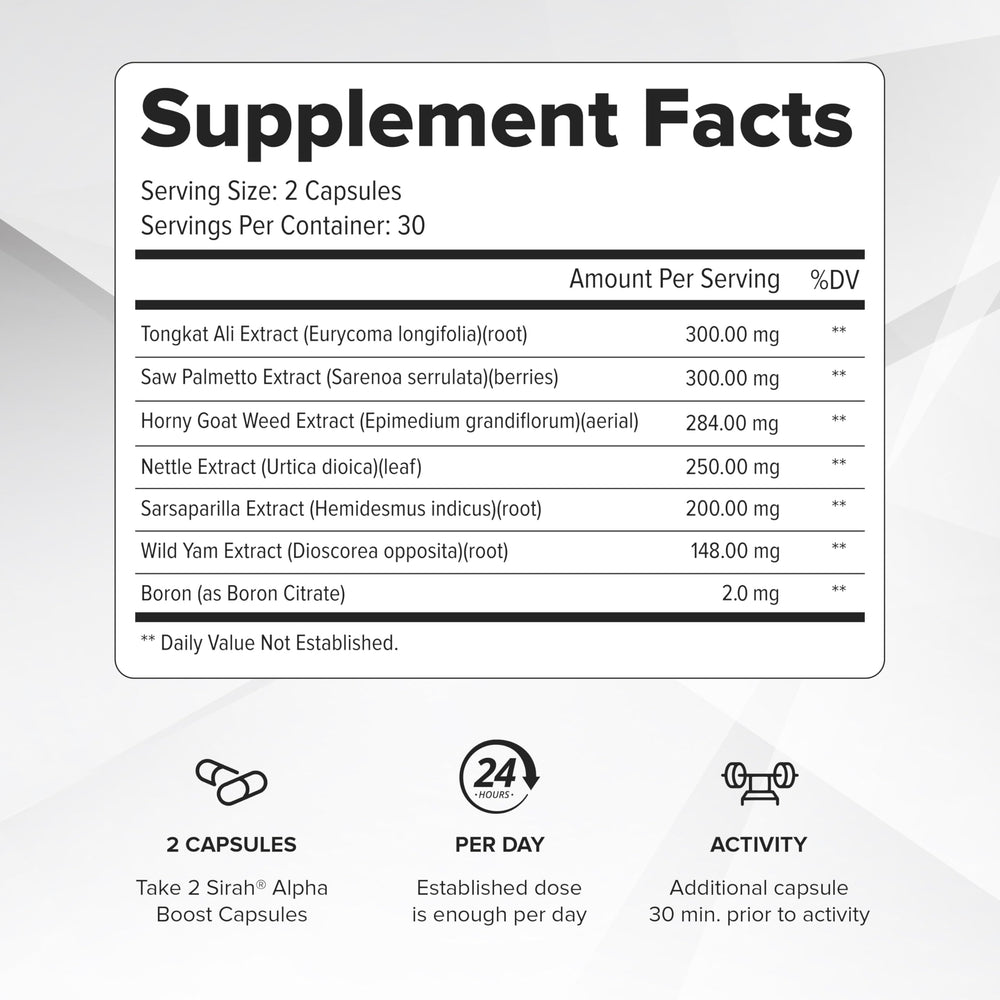 Sirah Testosterone Booster capsules close-up highlighting lean muscle growth potential.