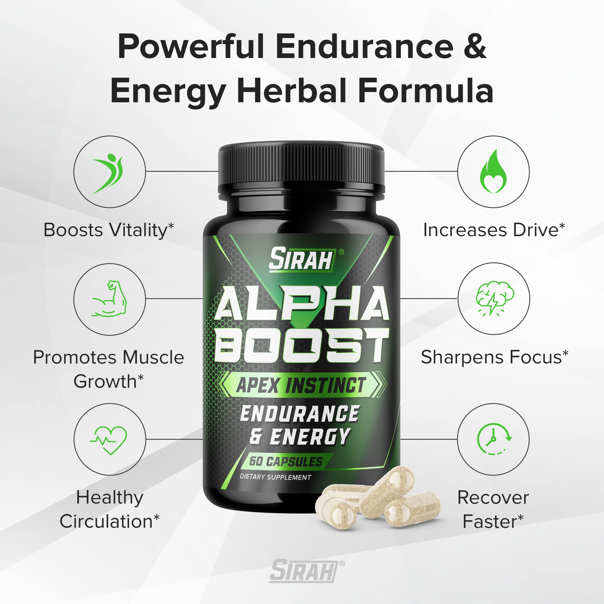 Sirah Testosterone Booster label detail emphasizing quality ingredients and USA manufacturing.