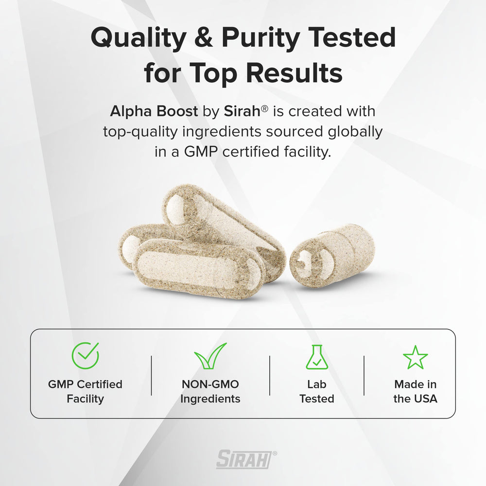 Sirah Testosterone Booster packaging image showing easy-to-take pills.