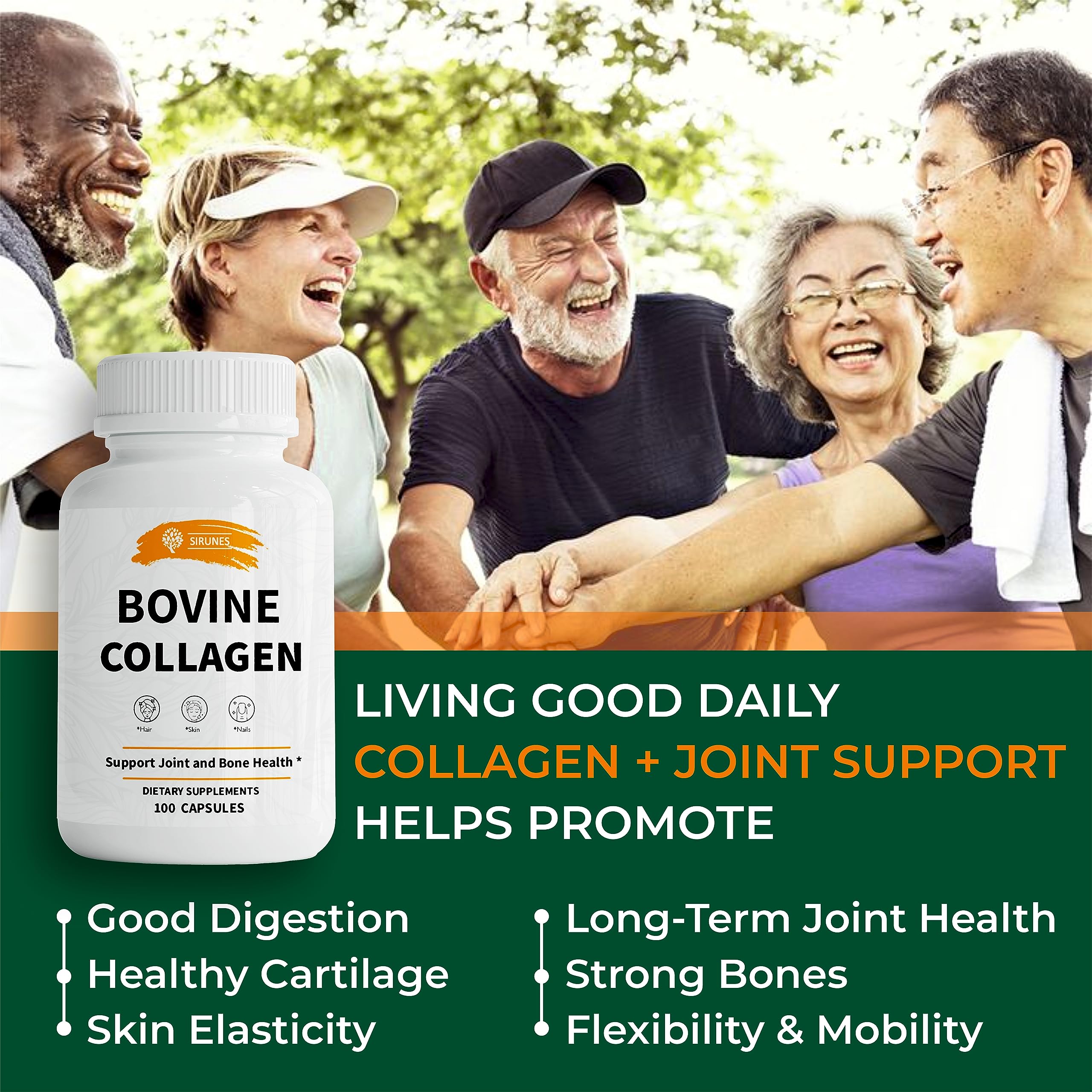 SIRUNES capsules closeup highlighting easy two-capsule daily dose