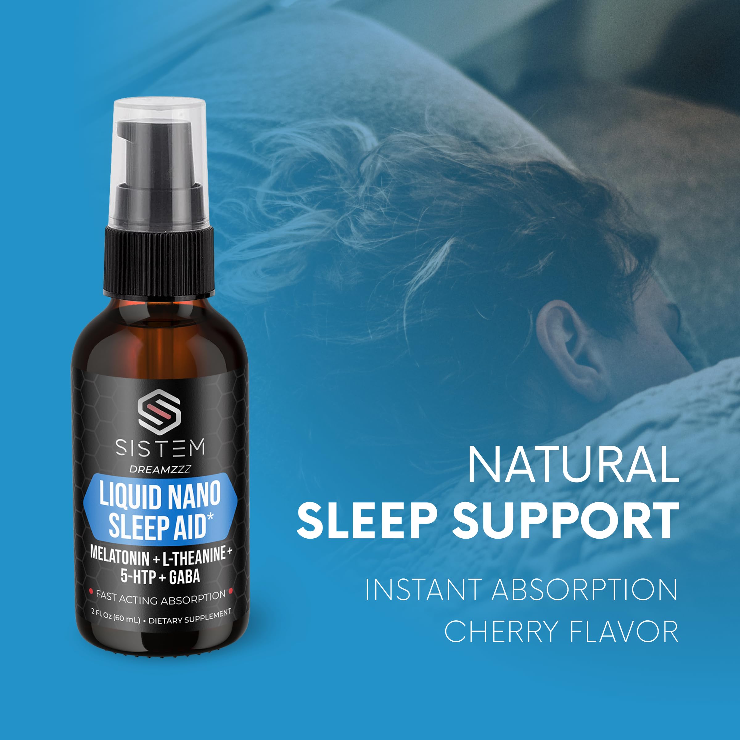 Dreamzzz bottle label highlights melatonin and amino blends for calmer evenings.