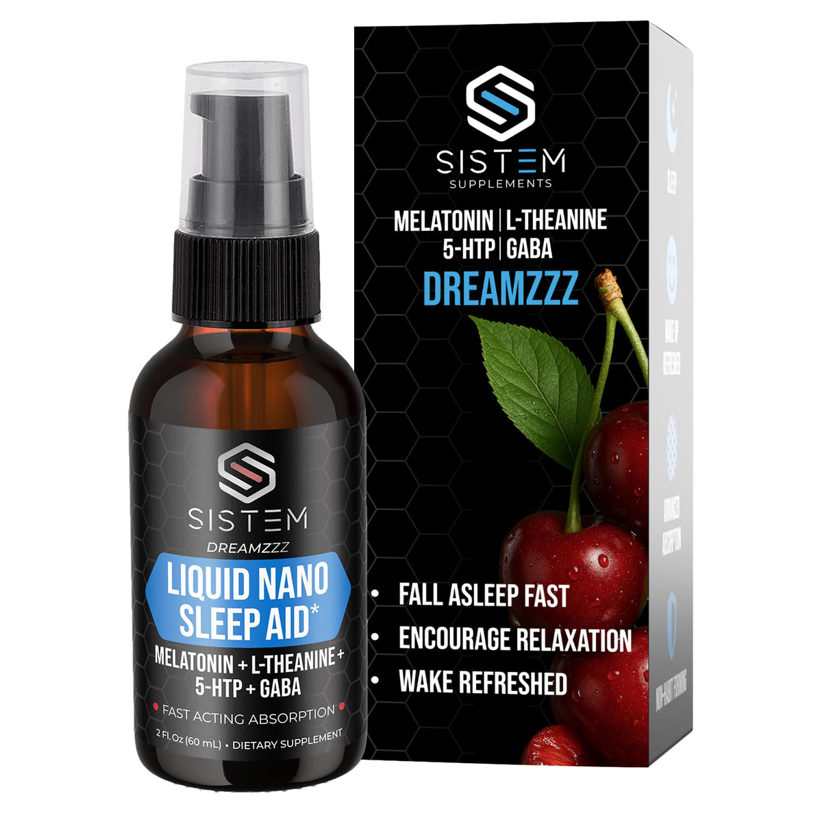 Sistem Dreamzzz liquid sleep aid bottle for quick nightly calm.