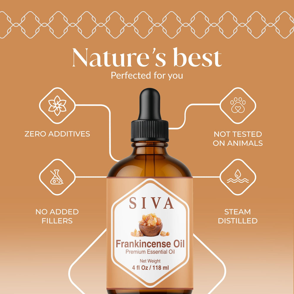 SIVA Frankincense oil for skincare diluted into creams to enrich routines.