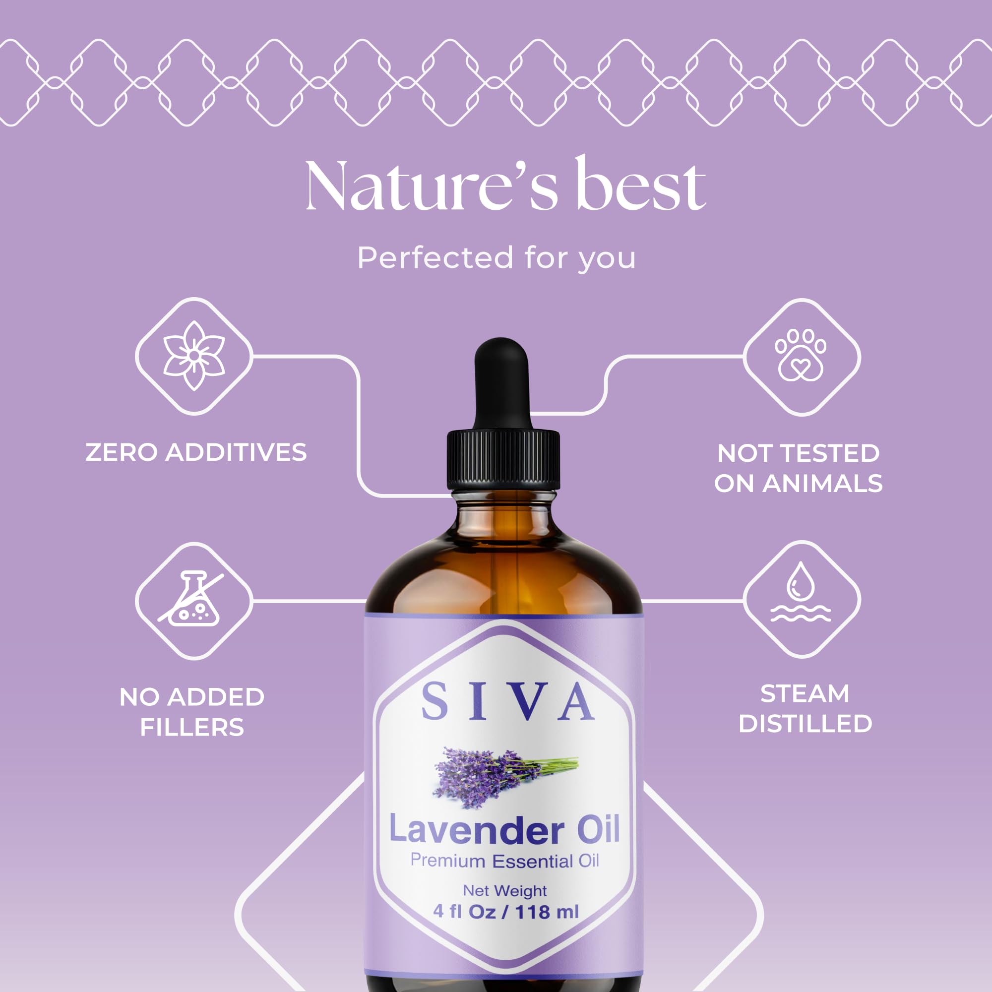 Siva Lavender Oil being added to a diffuser for aromatherapy.