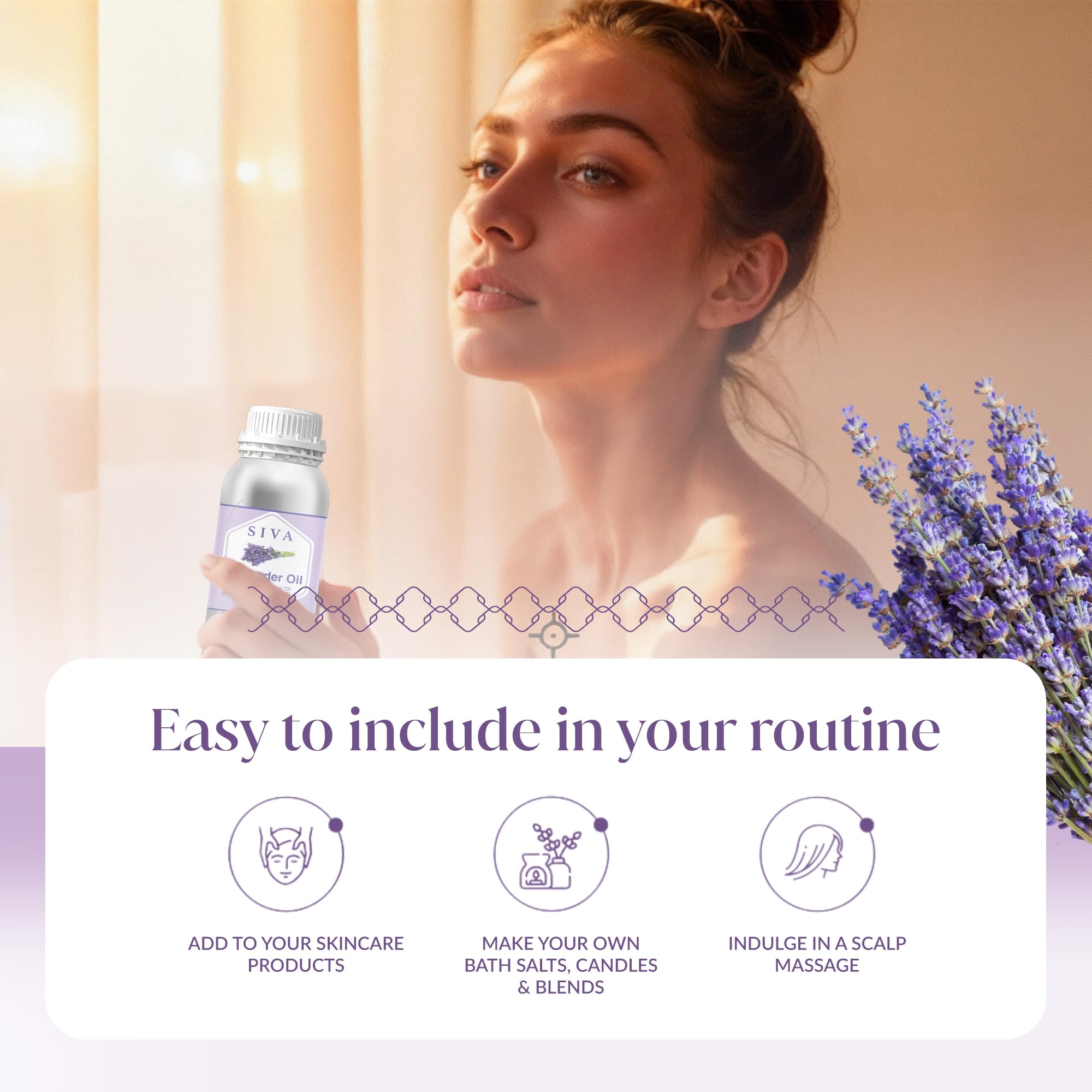 SIVA Organics Lavender Oil in a bath for a relaxing spa moment.