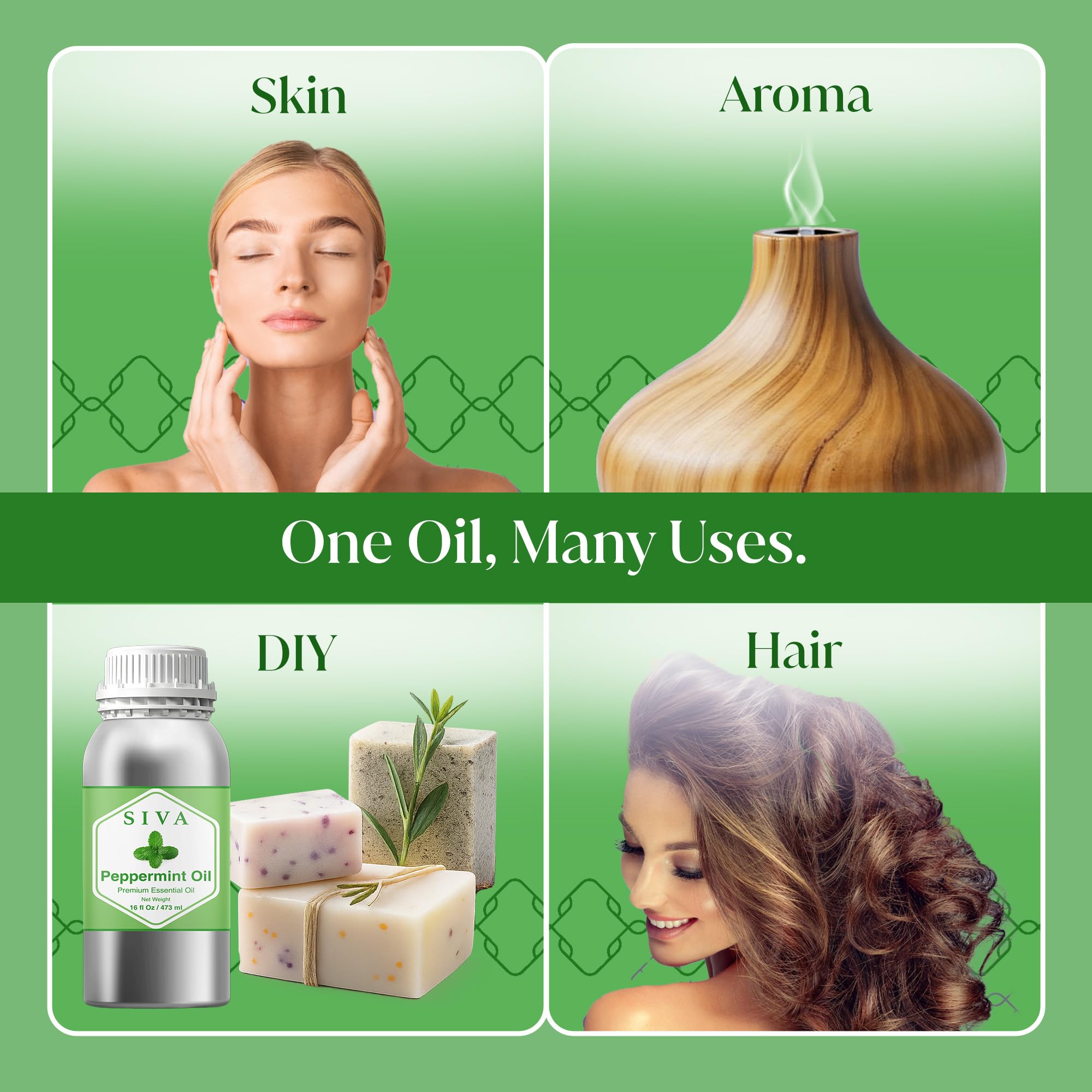 SIVA ORGANICS Peppermint Oil used in soaps and candles for fresh scent.