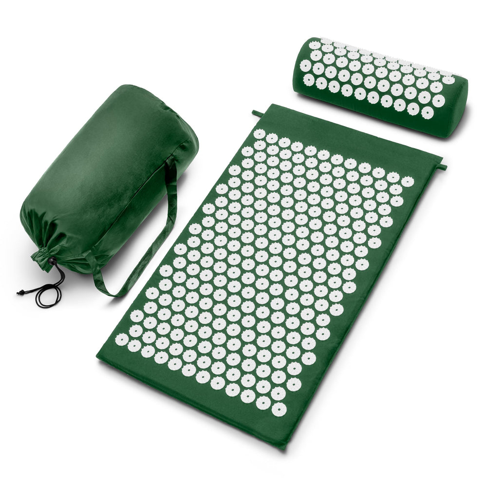 Sivan Health and Fitness back and neck relief acupressure mat and pillow in green for relaxation