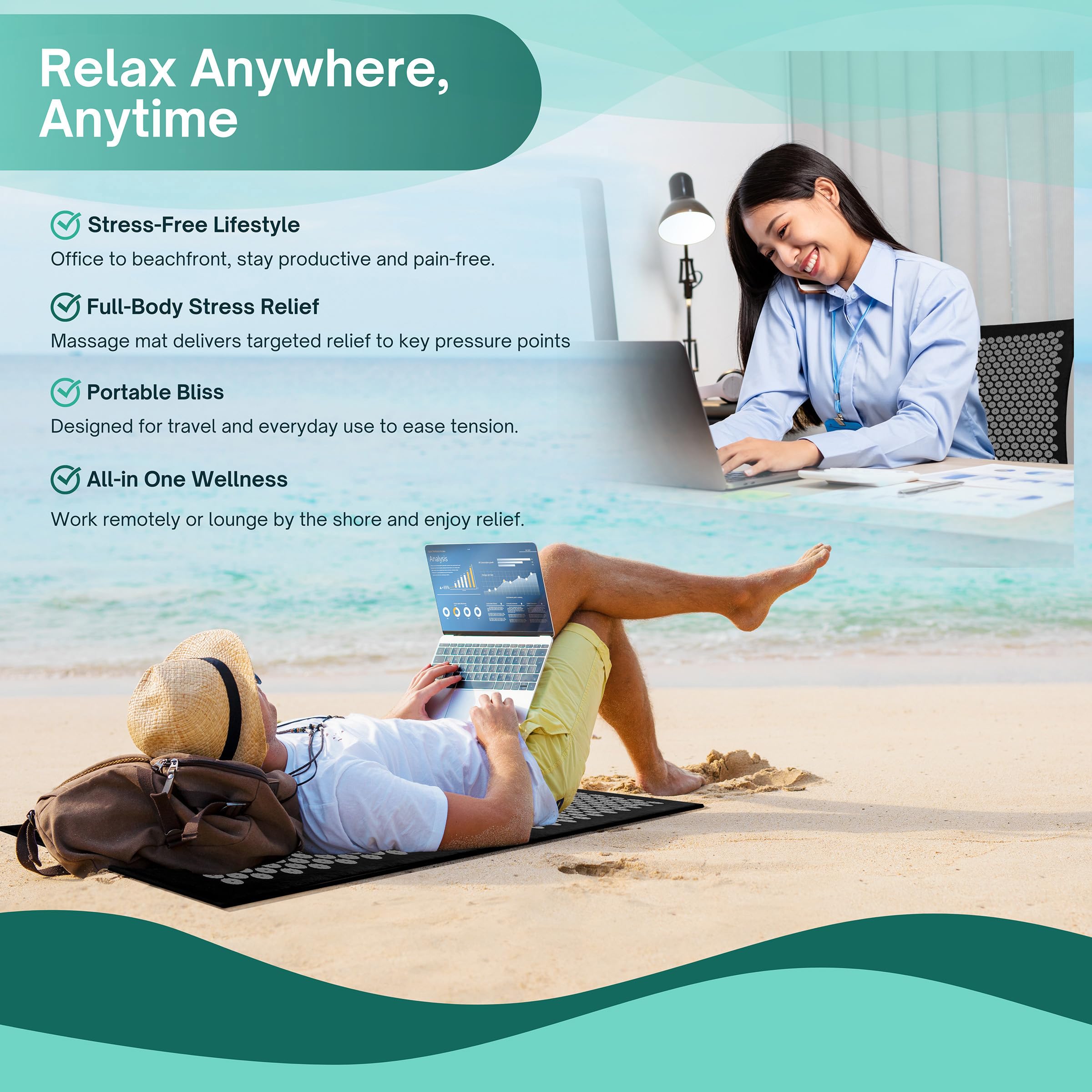 Office setup with Sivan Health mat for quick relief and focus