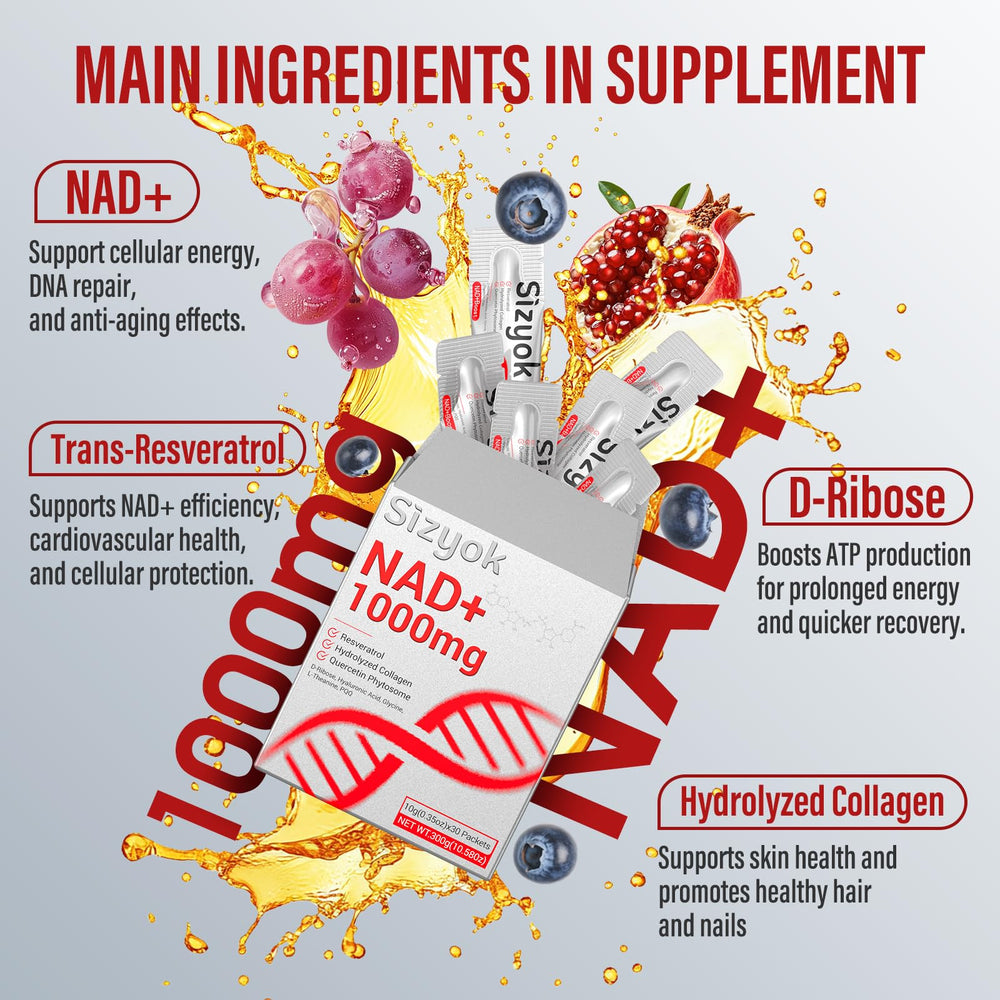 Sizyok Collagen and Hyaluronic Acid blend on bottle promotes skin hydration.