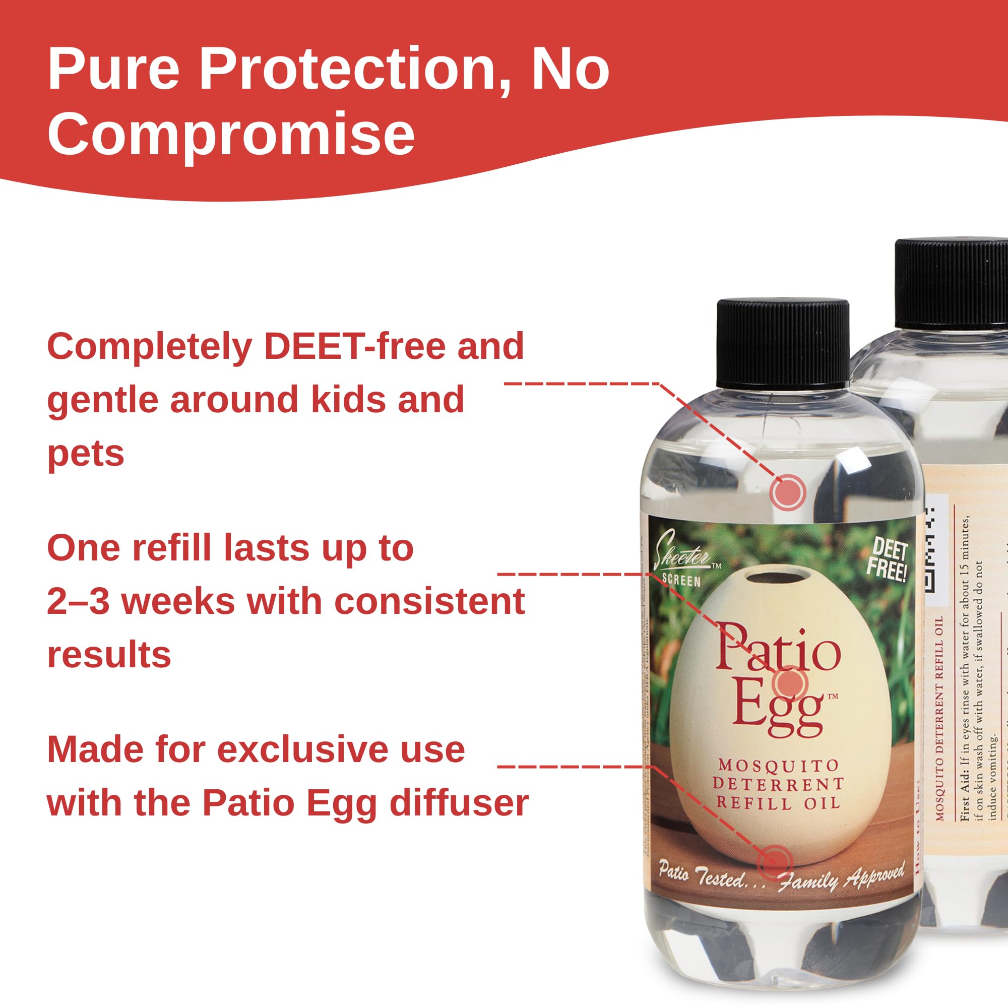Skeeter Screen refill oil ingredients close-up highlighting natural geraniol and lemongrass.