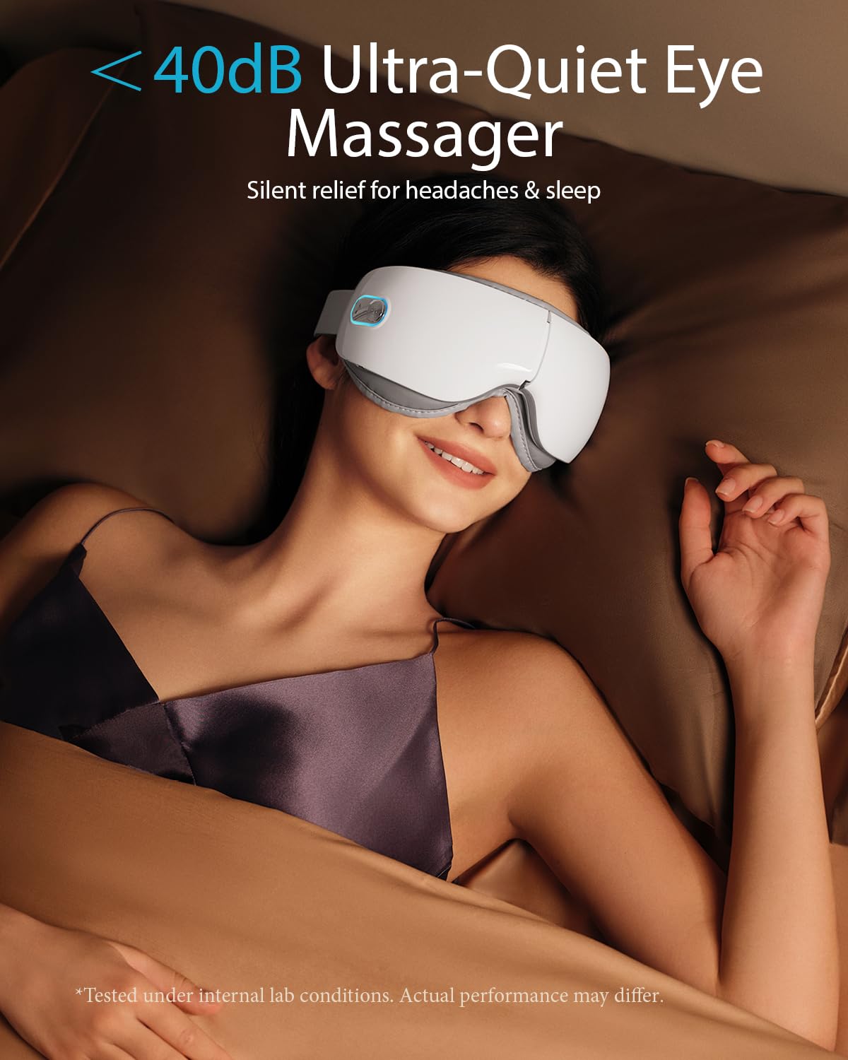 SKG ES500 Eye Massager demonstrates heat therapy for eye tension relief