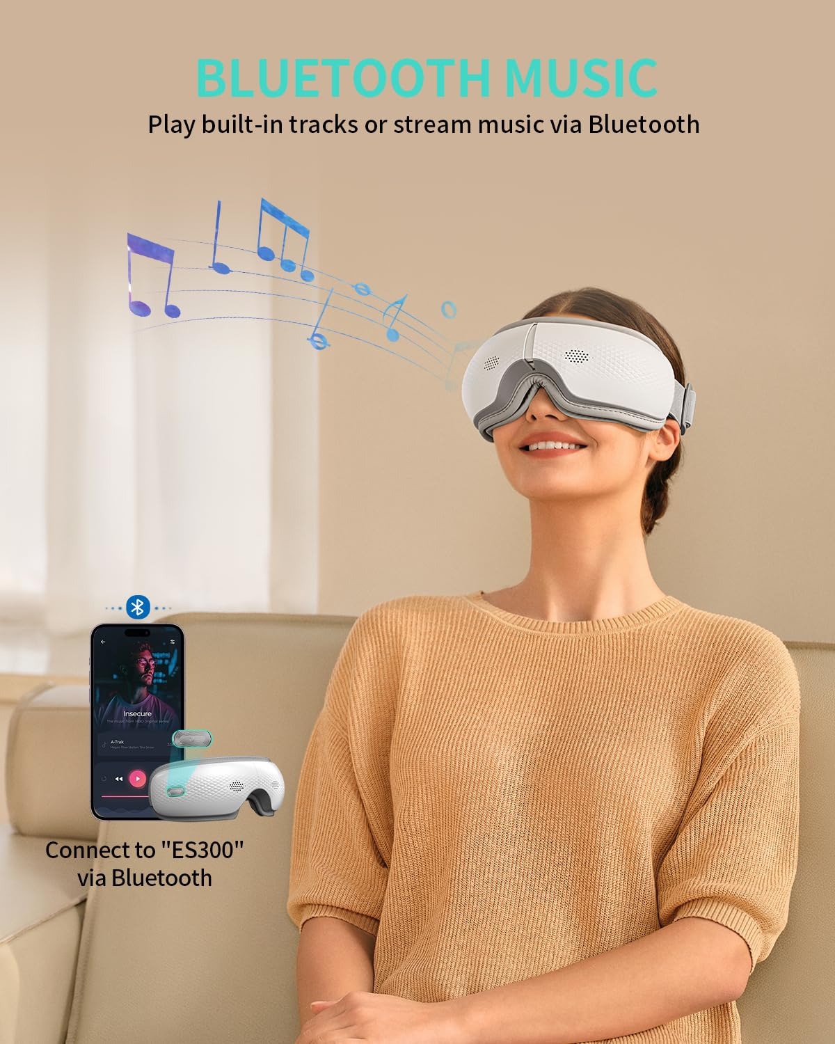 SKG Eye Massager five modes show heat and compression variations for mood-based relaxation.