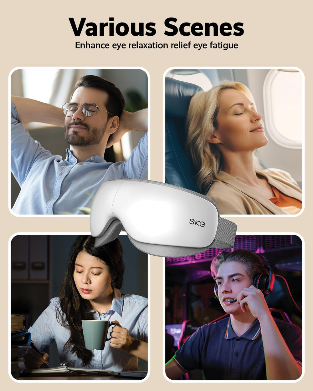 Sleep mask feature complements gentle heat and massage for bedtime wind-down.