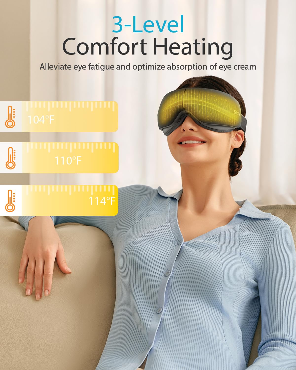SKG eye massager with a quiet motor reduces noise for peaceful sessions