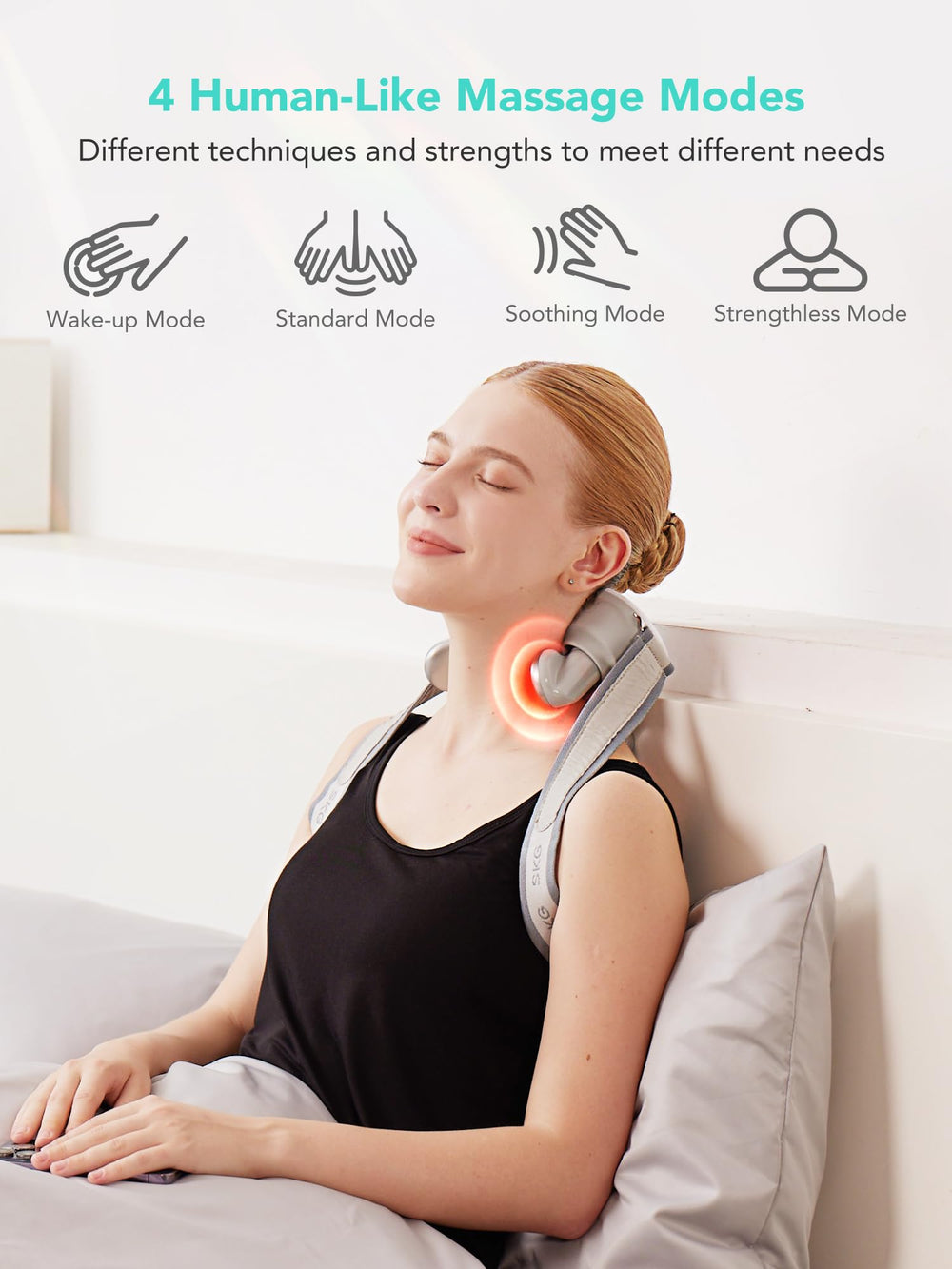 Ergonomic SKG H7 MAX fit on shoulder for comfortable contour.