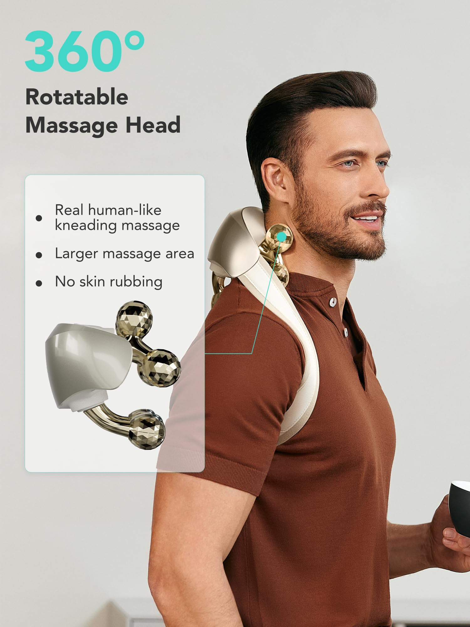 SKG H7 Ultra rolling massage heads provide smooth contact across shoulders and neck.