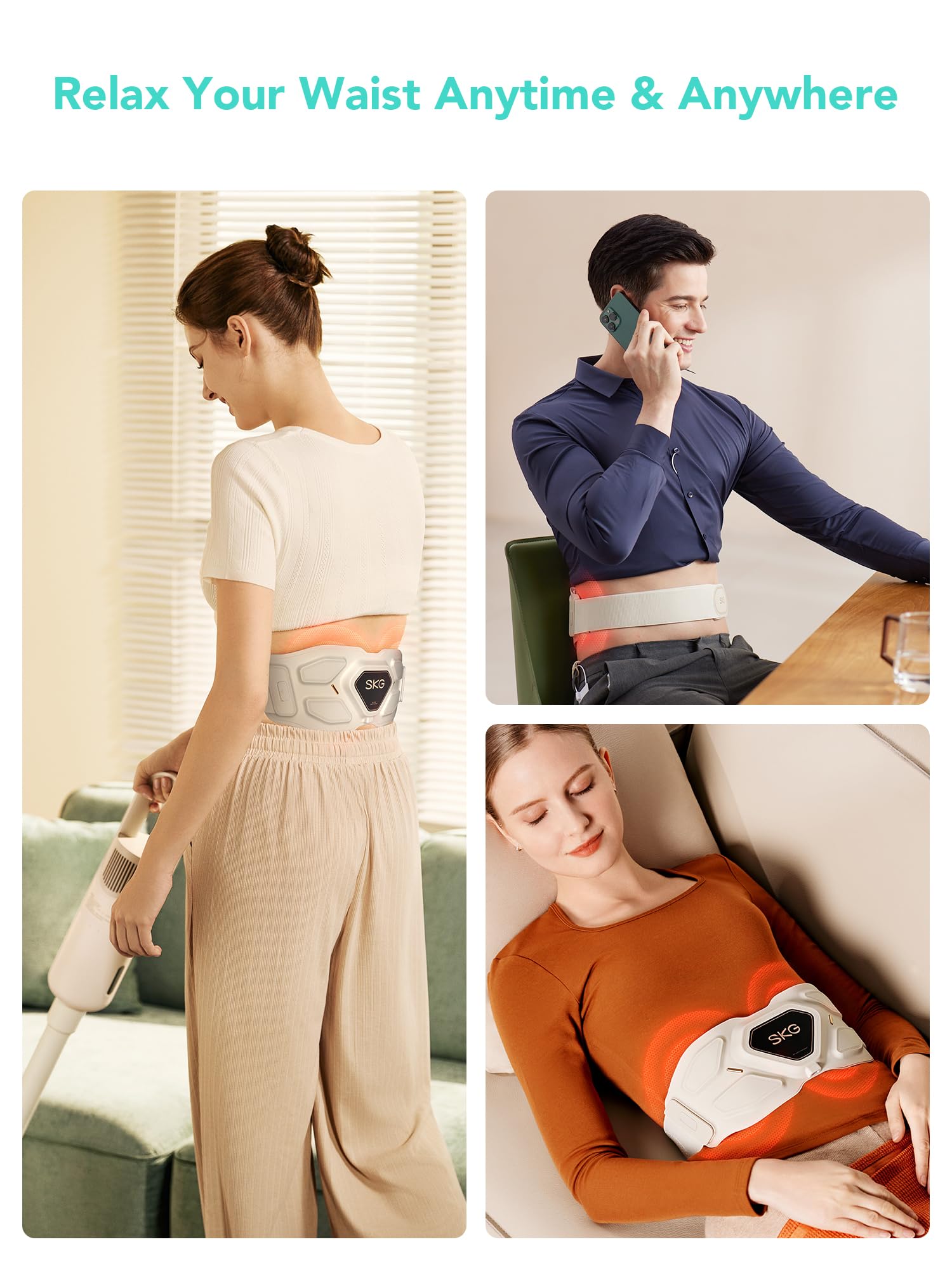 SKG adjustable belt size 23-45 inches fits many users.