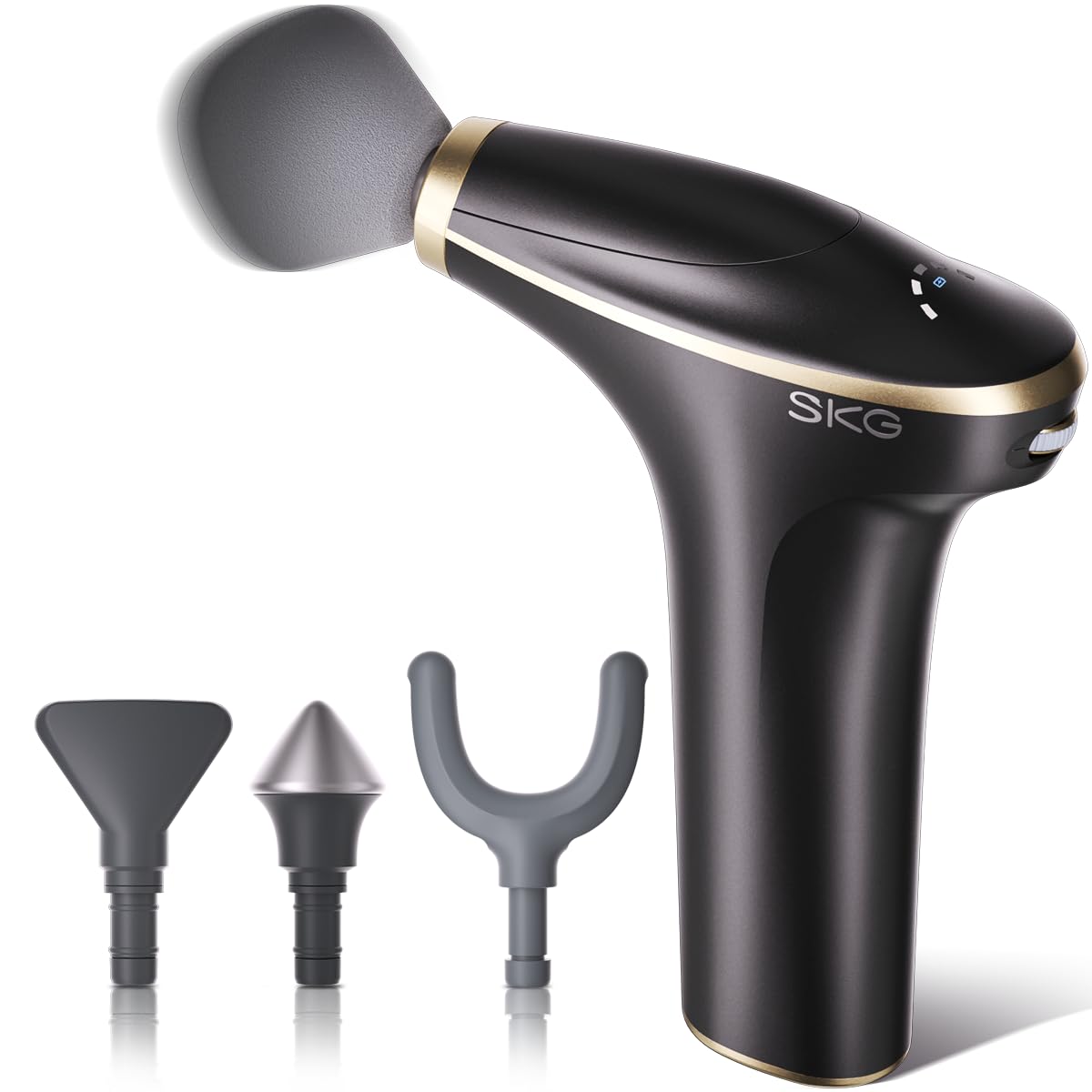 U-shaped head on SKG Massage Gun helps shoulders and neck tension