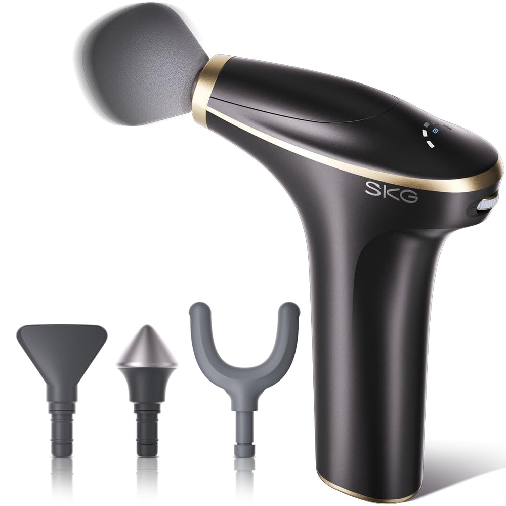U-shaped head on SKG Massage Gun helps shoulders and neck tension