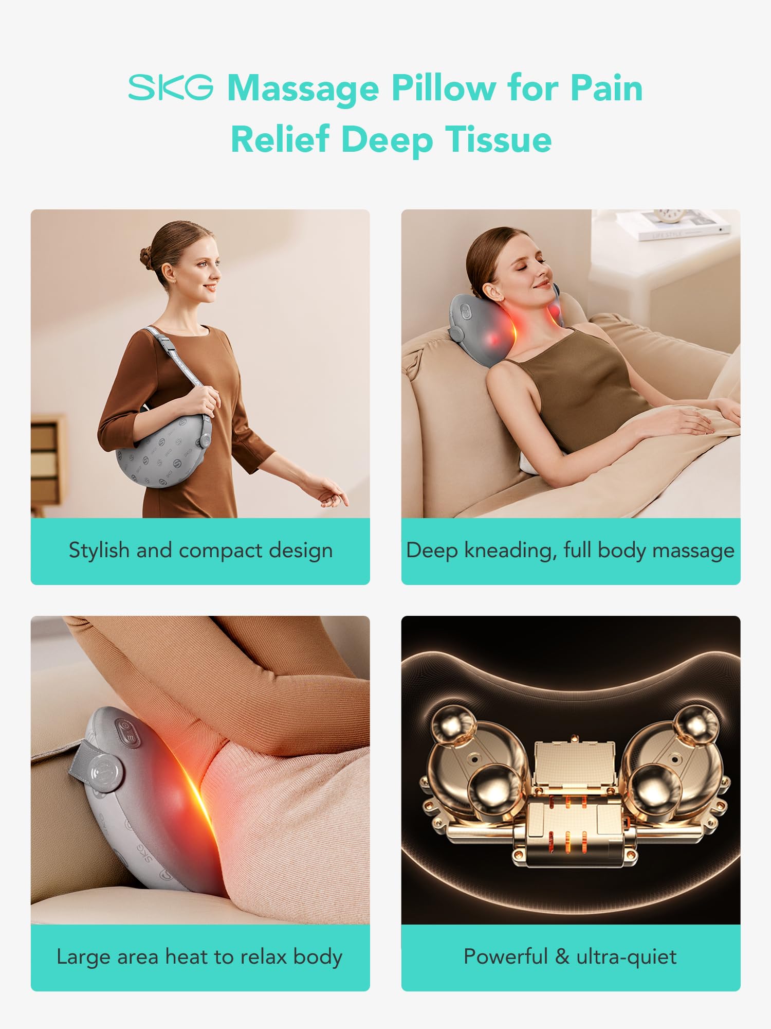 SKG Shiatsu Back Massager with heat therapy to ease tense muscles.