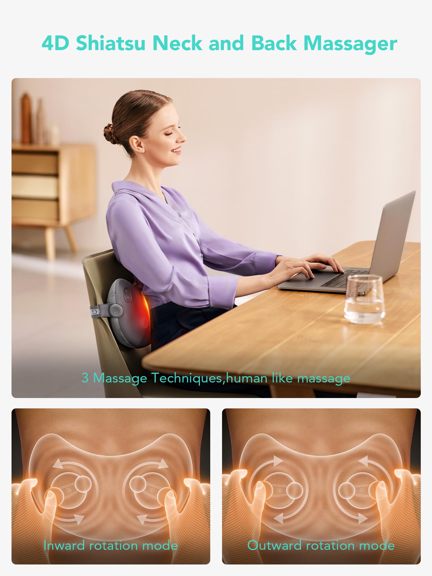 SKG Shiatsu Back Massager compact pillow form for easy seating.